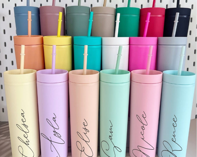 Personalized Skinny Tumbler with Straw: Color Pop Plastic Tumbler