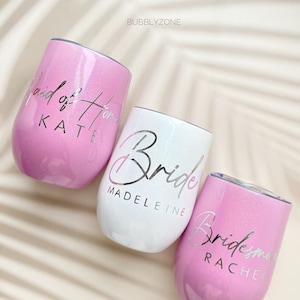 Shimmer Collection/ Bridal Party Wine Tumblers/Personalised 12 oz Insulated Wine Tumbler Cup/ Gifts for Bridesmaids/Bride To Be