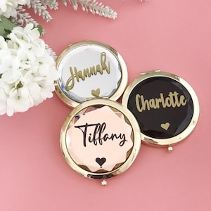 Personalised Compact Mirror/Pocket Mirror with custom names/ Monograms/Initials for Bridesmaids /Maid of Honour/Mother of the Bride/Groom Gi