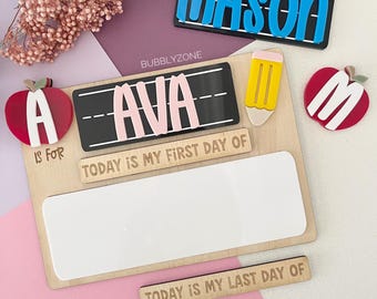 Personalised First and Last Day Of School Board/ Interchangeable Back to school Sign