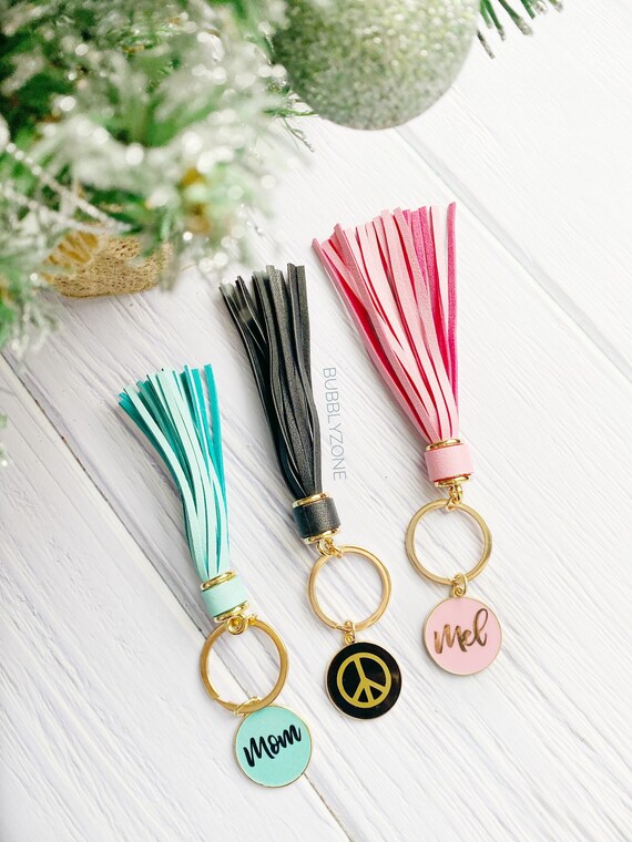 Personalised Tassel Keychain Monogram Keyring Bag Tag Gifts for