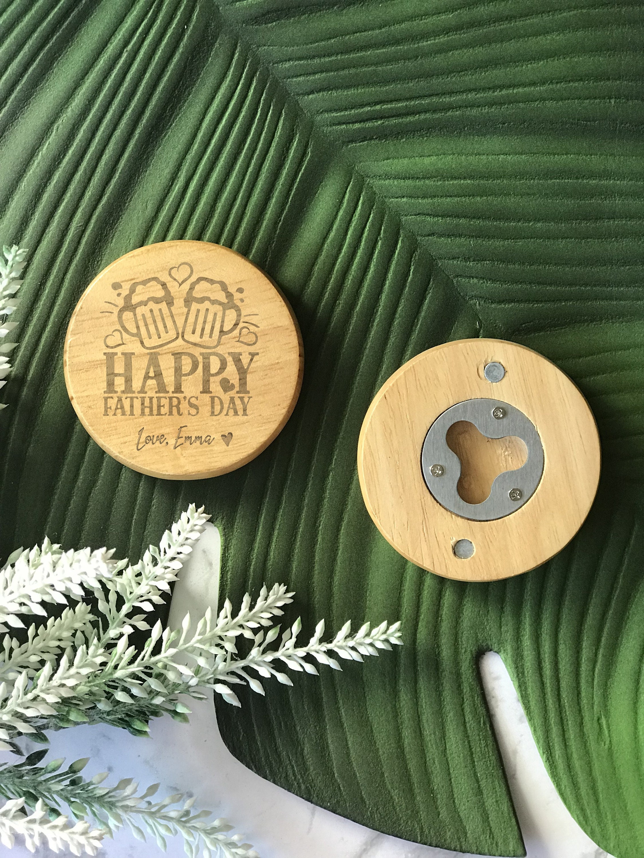 Personnalisé Gravé Best Dad Ever Magnetic Round Wooden Bottle Opener/Happy Father's Day Gift