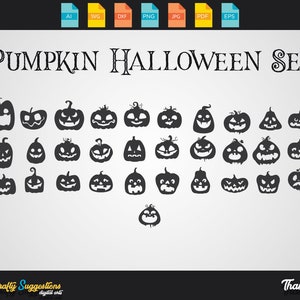 37x pumpkin silhouettes halloween set, svg dxf eps, cricut cutting file vector file perfect for printing silhouette instant digital download