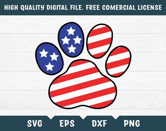 American Flag Paw Print SVG: 4th of July Vector (Digital Download)