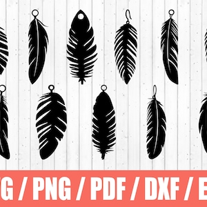 May include: A set of ten black feather earring designs. The feathers are all different shapes and sizes, and they are all cut out of a single piece of paper. The designs are perfect for crafting and creating unique earrings.