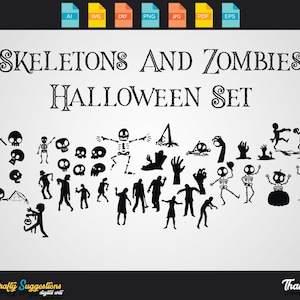 37x skeletons and zombies silhouettes, svg dxf eps, cricut cutting file vector file perfect for printing silhouette instant digital download