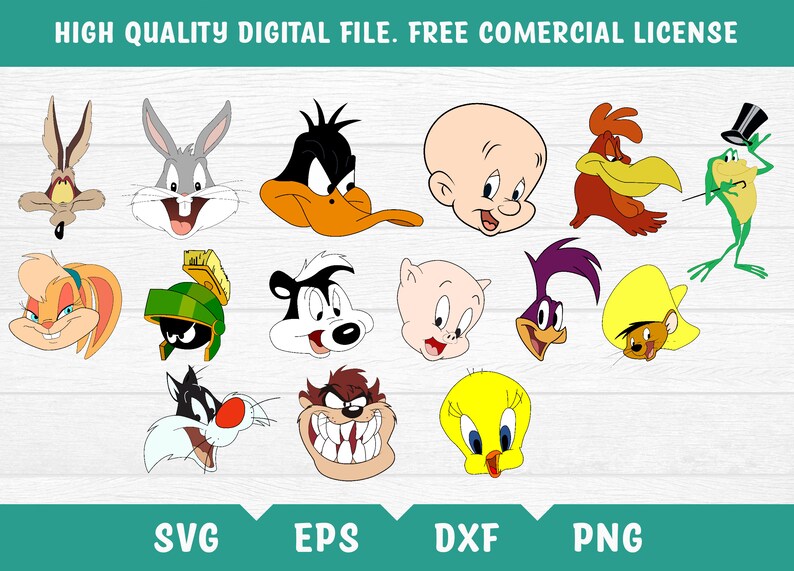 15x Looney Tunes Faces Svg Dxf Eps Cricut Cutting File Vector Etsy