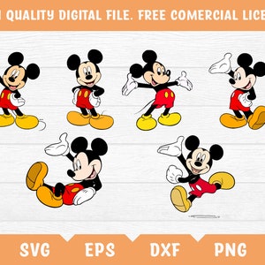 6x Mickey Mouse clipart, svg png eps, cricut cutting file vector file printable silhouette instant download