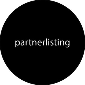 May include: Black circle with the text "partnerlisting" in white.