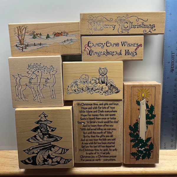 CHRISTMAS - Wood Mounted Rubber Stamps Vintage 1990's