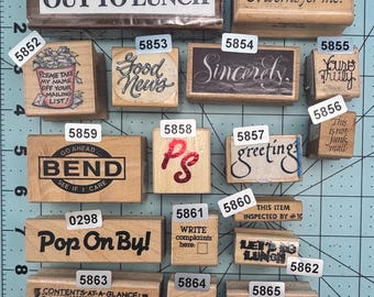 Verbiage Wood Mounted Rubber Stamps Vintage