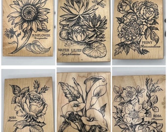 Flowers PSX Vintage 1990's- Large - Wood Mounted Rubber Stamps