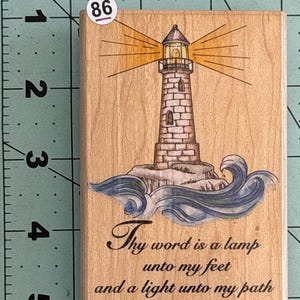Lighthouse Religious Wood Mounted Rubber Stamp Vintage