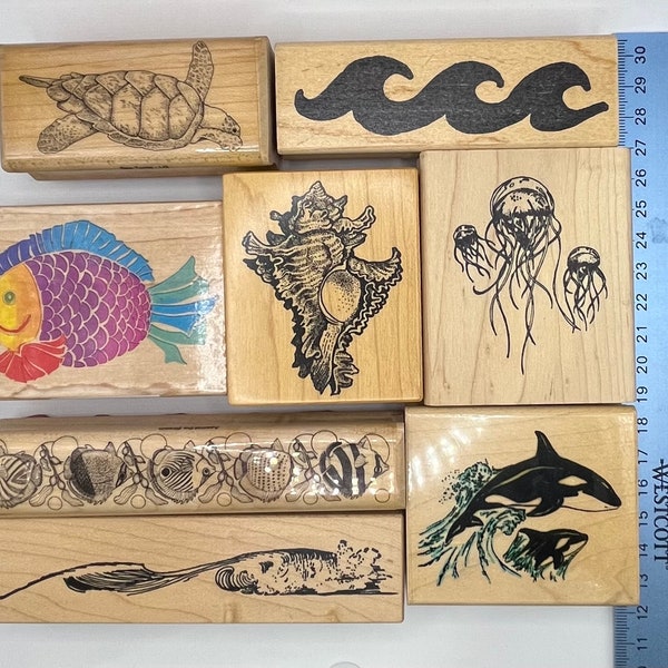 Sea Life / waves / shell / fish / jellyfish / killer whale / Turtle - Rubber Stamps