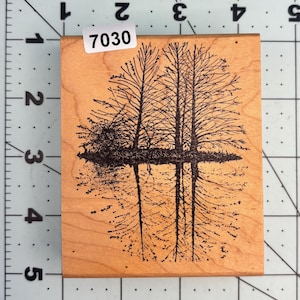 Tree Reflection Wood Mounted Rubber Stamp Vintage