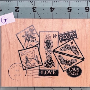 Postal Stamp Faux nature Used  Wood Mounted Rubber Stamp