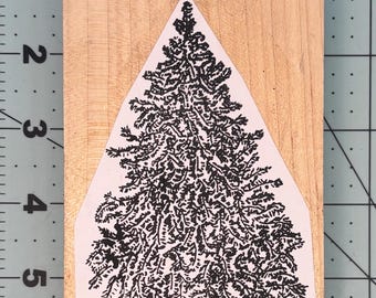 Tree Pine Evergreen Christmas Wood Mounted Rubber Stamp Vintage