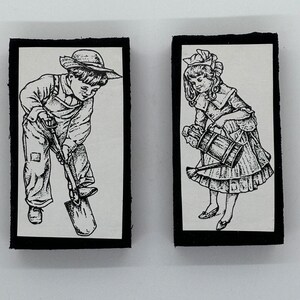 People kids gardening Set Soft Mounted Rubber Stamps Vintage