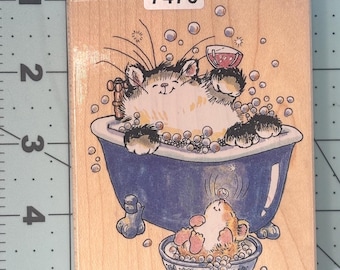 Cat Penny Black Wood Mounted Rubber Stamp Vintage