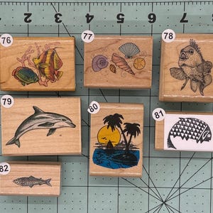 Sea life Fish Sailboat shells Wood Mounted Rubber Stamps