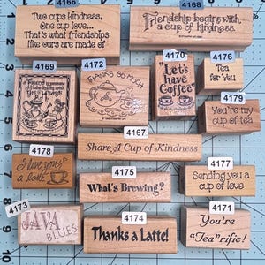Verbiage Coffee Tea Wood Mounted Rubber Stamps Vintage