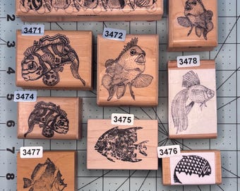 Fish Wood Mounted Rubber Stamps previously owned