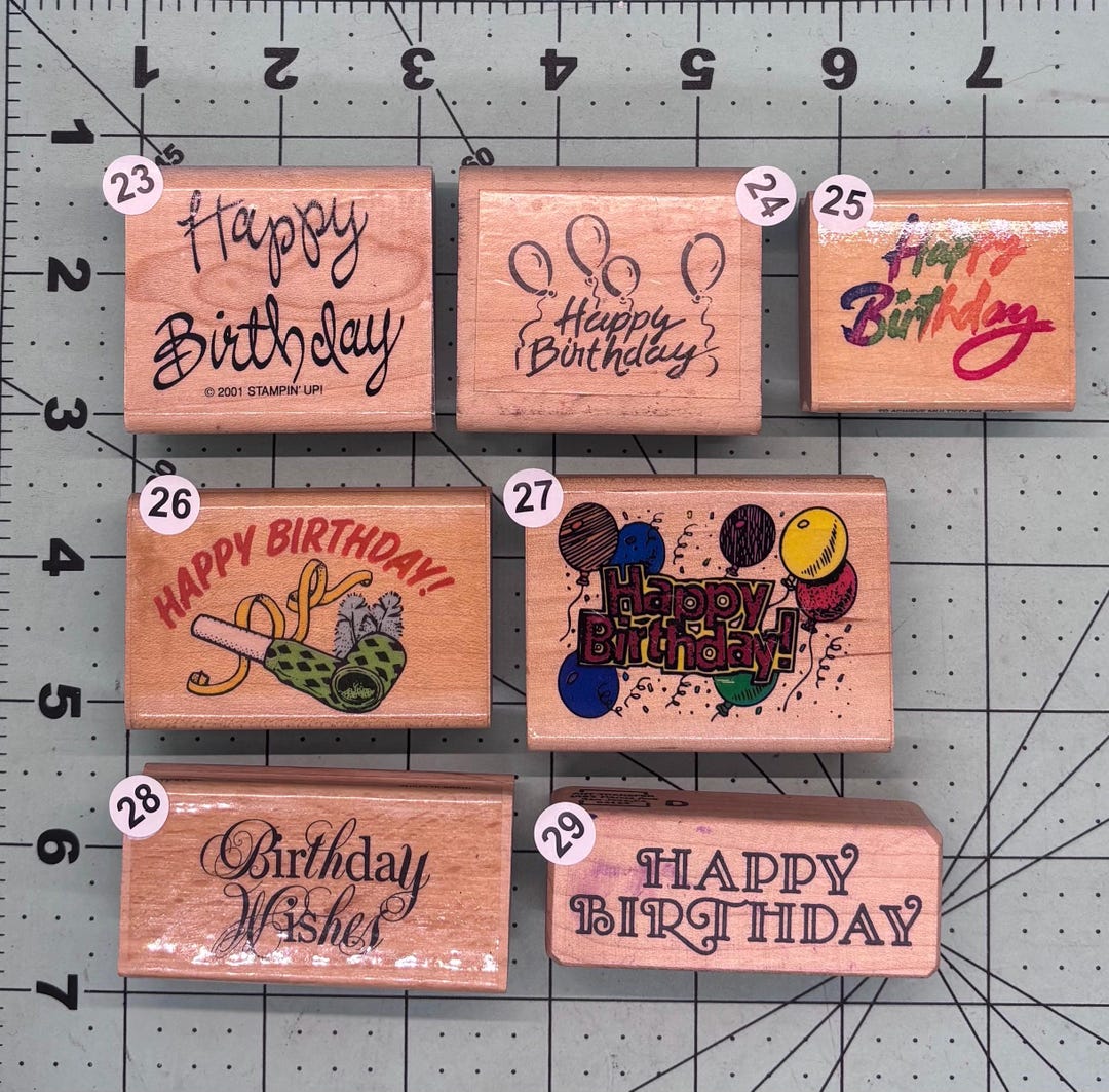 Birthday Verbiage Happy Birthday Wood Mounted Rubber Stamps Vintage - Etsy