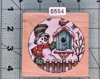 Christmas Snowman Vintage Wood Mounted Rubber Stamp
