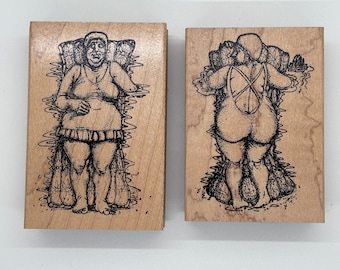 PEOPLE /  Floating in Water Lady Vintage Wood mounted Rubber Stamps