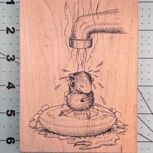 House Mouse 230 Scrub a dub dub Wood Mounted Rubber Stamp Vintage