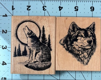 Wolf - wood mounted Rubber Stamp Vintage 1990’s