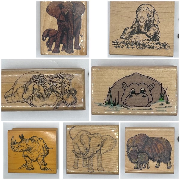 Elephant / Rhinoceros/ hippopotamus/ musk ox - Wood Mounted Rubber Stamps