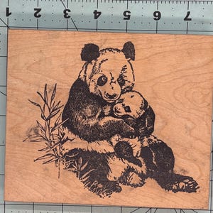 Panda Large Wood mounted Rubber Stamp Vintage
