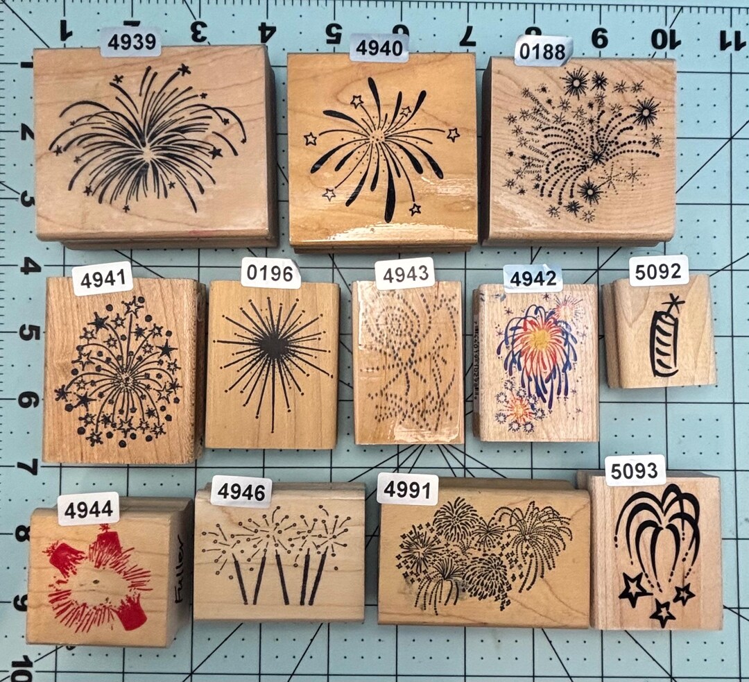 Fireworks USA Patriotic Wood Mounted Rubber Stamps - Etsy
