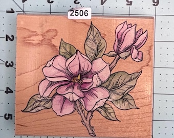 Flowers Magnolia Wood Mounted Rubber Stamp Vintage
