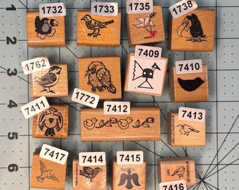Birds Vintage Wood Mounted Rubber Stamps