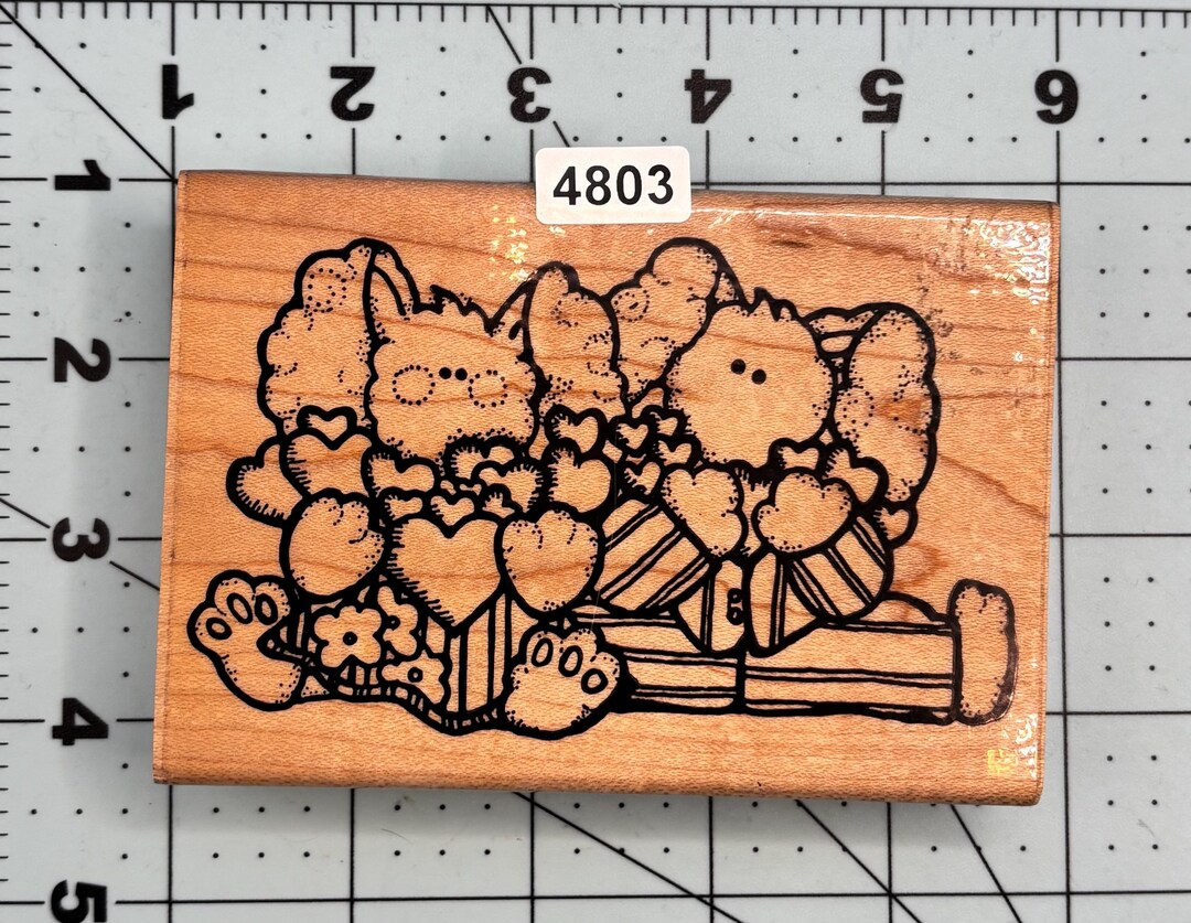Rabbits Bunny Hearts Love Stamp Vintage Wood Mounted Rubber Stamp - Etsy