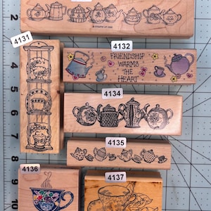 Coffee Tea Wood Mounted Rubber Stamps Vintage