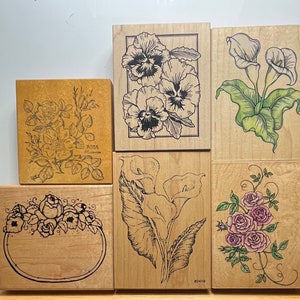 Flowers Wood Mounted Rubber Stamps Vintage
