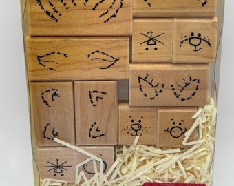 Animals - Animal Faces Ears Moses Eyes Set - Vintage Close to my Heart Wood Mounted Rubber Stamp Set (12 stamps)