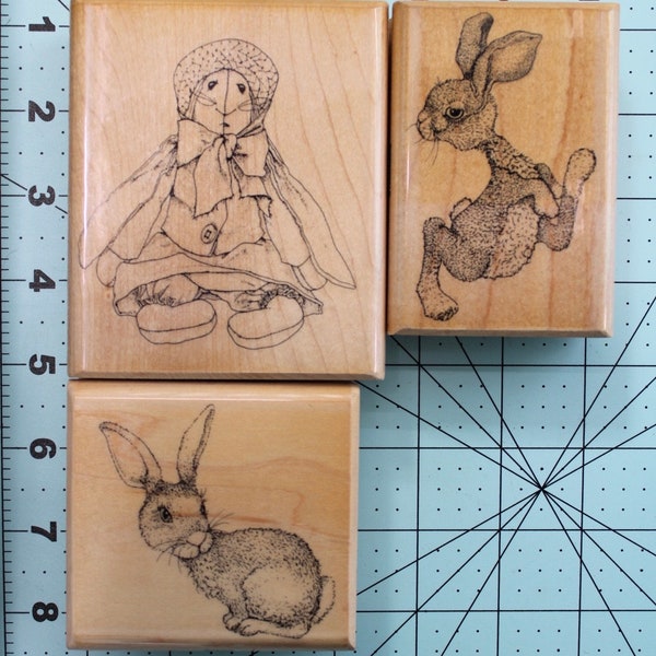 Rabbits / bunnies / Easter  - Wood Mounted Rubber Stamps Vintage