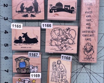 Christmas Religious Nativity God Wood Mounted Rubber Stamps Vintage