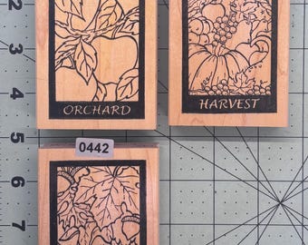 Fall Autumn Orchard Harvest limited edition signed A. Stevenson Vintage Wood Mounted Rubber Stamps