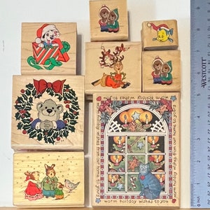 mixed lot of kids rubber stamps. Winnie the Pooh, Christmas, occupations,  more