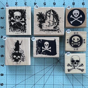 Halloween Pirate Skull Ship Wood Mounted Rubber Stamps Used