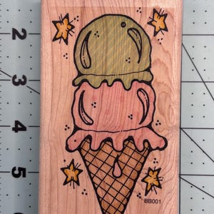 Ice Cream Come double scoop Wood Mounted Rubber Stamp Vintage