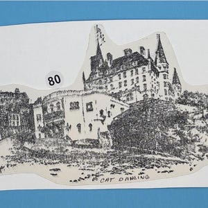 May include: Black and white illustration of a building with a tower and the text "CAT DANCING" at the bottom.