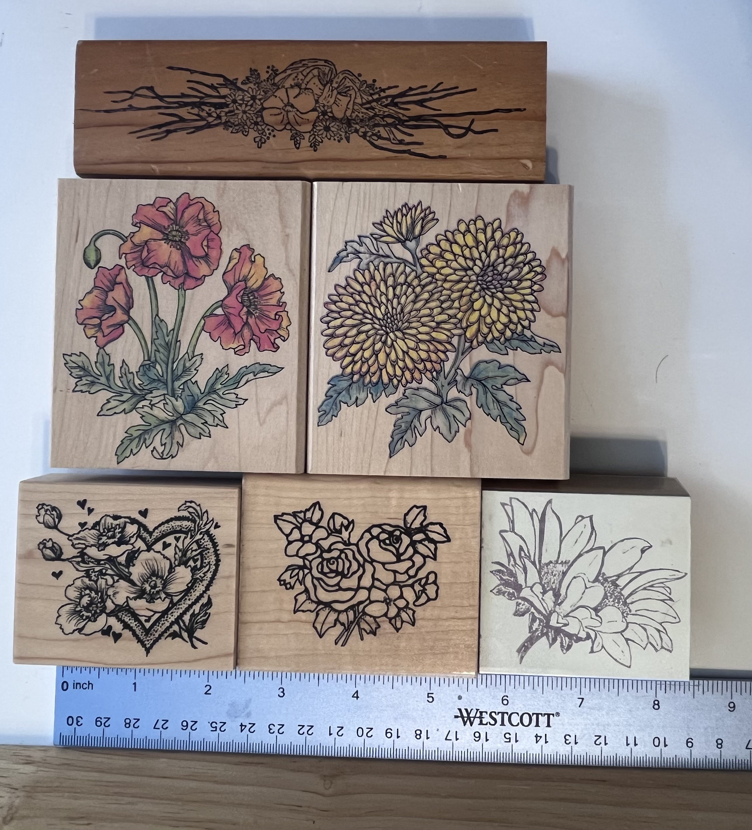  KAKALUOTE 15 Pcs Vintage Wooden Rubber Stamps,Flower