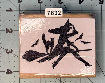 Halloween Witch Wood Mounted Rubber Stamp Vintage