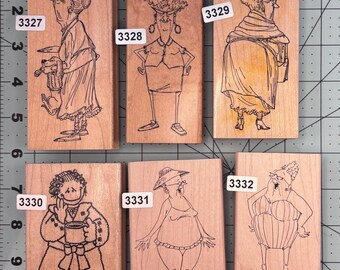People Women  wood mounted Rubber Stamps Vintage previously owned